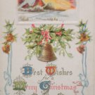 Antique Christmas postcard Snow Scene and bells USA embossed unposted divided