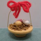 Easter Figurine Miniature Wooden Basket with Three Easter Eggs