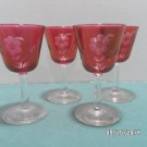 Cranberry Flash Cocktail Glasses with a Floral Pattern and Clear Stems