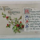 Antique 1912 New Year Postcard Holly Berries by John Winsch Germany Posted