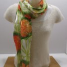Womens Scarf Polyester Green with Orange Flowers made in Korea