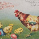 Antique Easter Postcard Baby Chicks Hen Eggs Embossed Posted Divided
