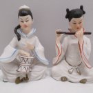 Vintage Chinese Figurines Two White Porcelain Girls Playing Musical Instruments