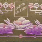 Antique Easter Postcard Rabbits Nest Eggs Embossed Unposted Divided