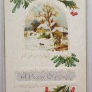 Antique Christmas Postcard  House with Snow Meeker Unposted Embossed USA