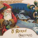Antique 1913 Christmas Postcard  Santa Claus Glossy Posted Divided Embossed