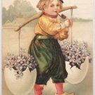 Antique Easter Postcard Boy Smoking a Pipe Embossed Posted Divided