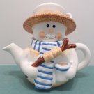 Porcelain Tea Pot Christmas Snowman Hot Chocolate with Marshmallows Ceramic
