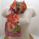 Vintage Ladies Scarf 100% Silk Magenta Orange Red White Floral Design 59" x 10"