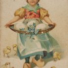 Antique Easter Postcard LIttle Dutch Girl Eggs Baby Chicks Germany