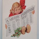 Antique Christmas Postcard Little Girl Reading Newspaper Embossed Unposted