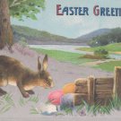 Antique Easter Postcard Rabbit Colored Eggs Posted Divided Embossed