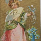 Antique Valentines Postcard of a  Little Girl Embossed Divided and Posted 1910