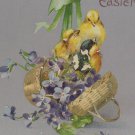 Antique Easter Postcard Baby Chicks Basket Germany Embossed Unposted Divided