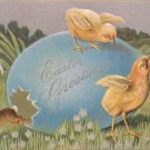 1910 Easter Postcard Rabbit Chicks Egg Embossed Posted Divided