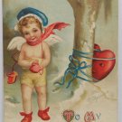 Antique Valentine Postcard Angel Red Heart Divided Embossed Posted Germany