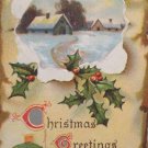 Christmas postcard rustic country snow scene embossed unposted divided