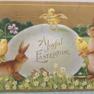 1910 Easter Postcard Bunny Chicks Egg Embossed Posted Divided