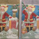 Antique Christmas Postcards Santa Claus Standing by Chimney Smoking his Pipe