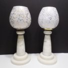 Two Candle Holder Lamps Marble Base White Glass Candle Holders