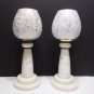 Two Candle Holder Lamps Marble Base White Glass Candle Holders
