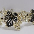 Bracelet Sarah Coventry Gold Tone Metal Black Enamel Flowers Costume Jewelry