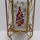 Christmas Candle Holder Brass with Glass Sides Christmas Tree Design