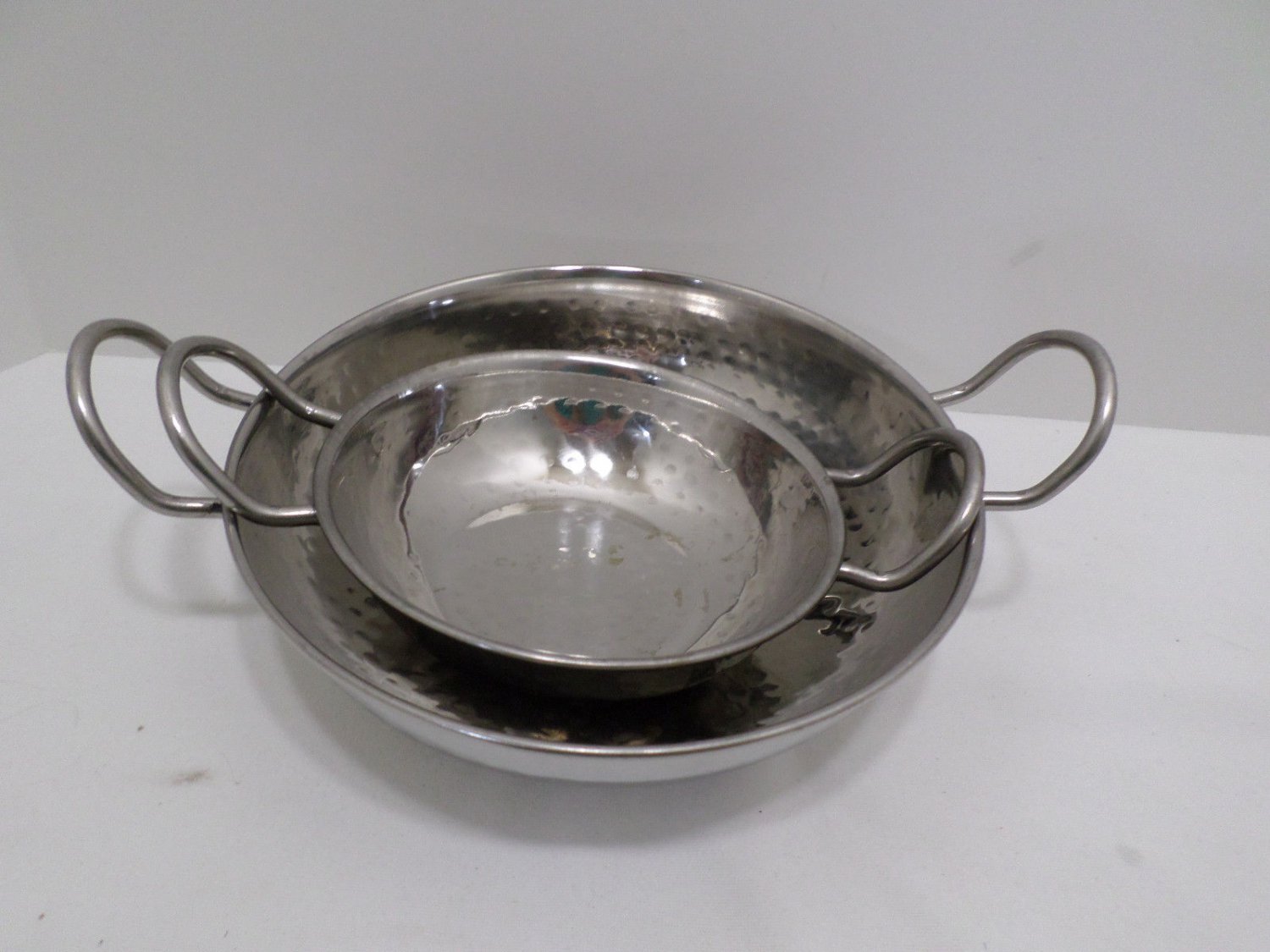 Serving Bowls with Handles Silver Tone Metal Two pieces