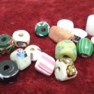 Antique African trade beads Powder Glass 16 pcs Black, Green White