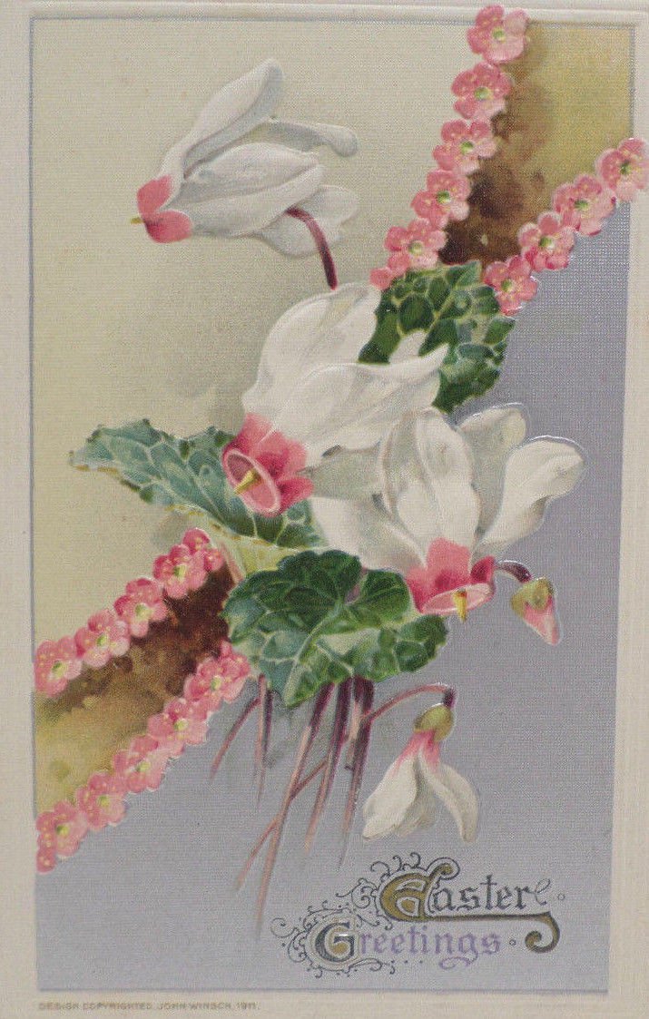 Easter Postcard Floral Design John Winsch  Embossed Posted Divided