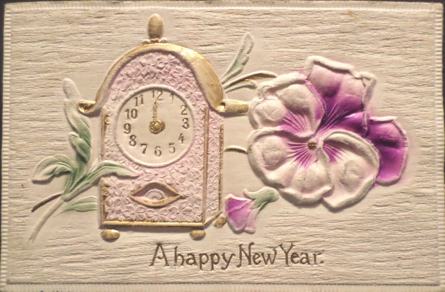 Antique New Year Postcard Antique Clock Germany Embossed Posted
