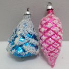 2 Vintage Glass Christmas Tree Ornaments Pink Pine cone Blue Christmas Tree