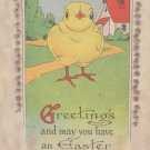 Antique Easter Postcard Yellow Baby Chick Unposted Divided