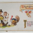 Antique Thanksgiving postcard Pilgrims and Turkey Glossy Unposted Divided