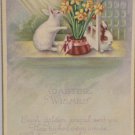 Easter Postcard Rabbits Yellow Flowers Unposted Divided