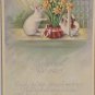Easter Postcard Rabbits Yellow Flowers Unposted Divided