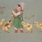 Antique Easter Postcard Yellow Baby Chicks and a Little Girl Langner Embossed