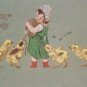 Antique Easter Postcard Yellow Baby Chicks and a Little Girl Langner Embossed