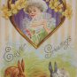 Antique Easter Postcard Rabbits and Colored Eggs unposted Divided Embossed