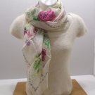 Womens Scarf 100% Silk Hand Rolled Yellow with Purple Flowers Green Leaves