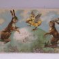 1907 Easter Postcard Rabbits and Chick Dancing on Easter Egg Posted Divided