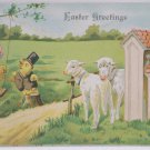 Antique Easter Postcard Humanized Baby Chicks Lamb Embossed Posted Divided