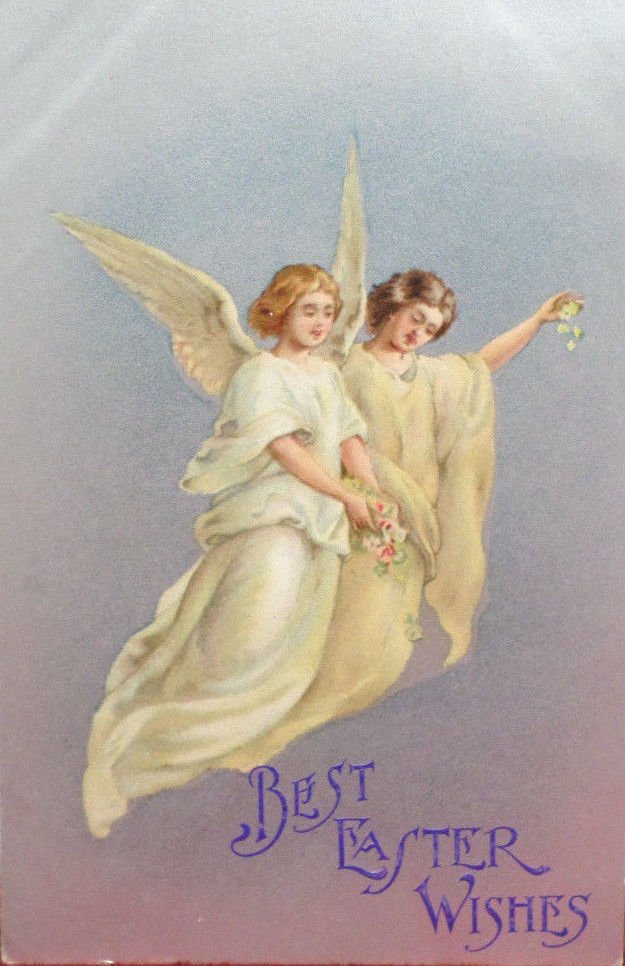 Easter Postcard Angels Posted Divided