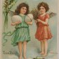 Antique Easter Postcard Two Angels Easter Eggs Embossed Posted