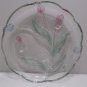 Serving Tray Platter Clear Glass Purple Tulips Green Leaves