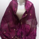 Vintage Ladies Scarf Woven Pure Silk Purple with Gold Design Made in India