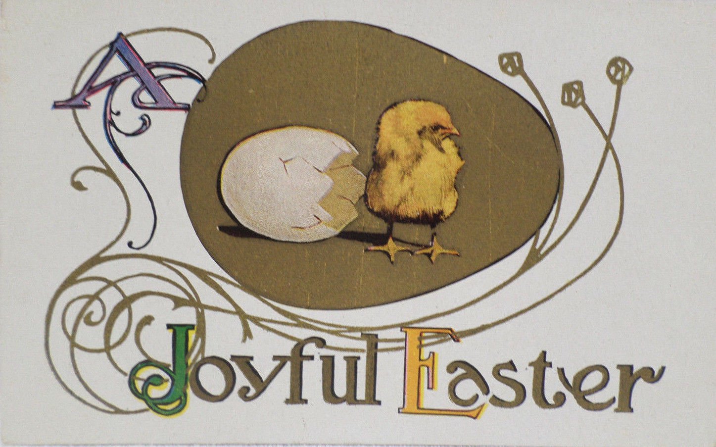 Antique Easter Postcard Chick Hatching Out of an Egg Unposted Divided