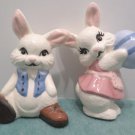 Pair of Easter Bunny Rabbit Figurines Porcelain little Boy and Girl