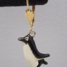 Pierced Earrings Gold Tone Metal with Enamel Penguins Vintage
