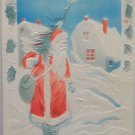 Antique Christmas Postcard Santa Claus Walking in Snow with Tree Unposted